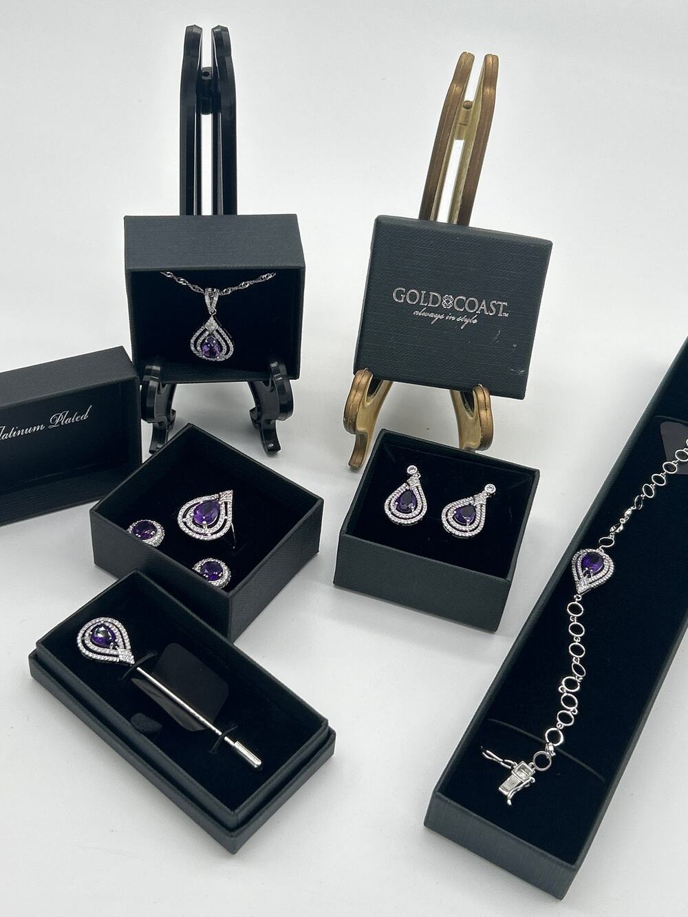 Gold Coast 6 Pc Platinum Plated Purple Jewelry Set Necklace Ring Bracelet Gift